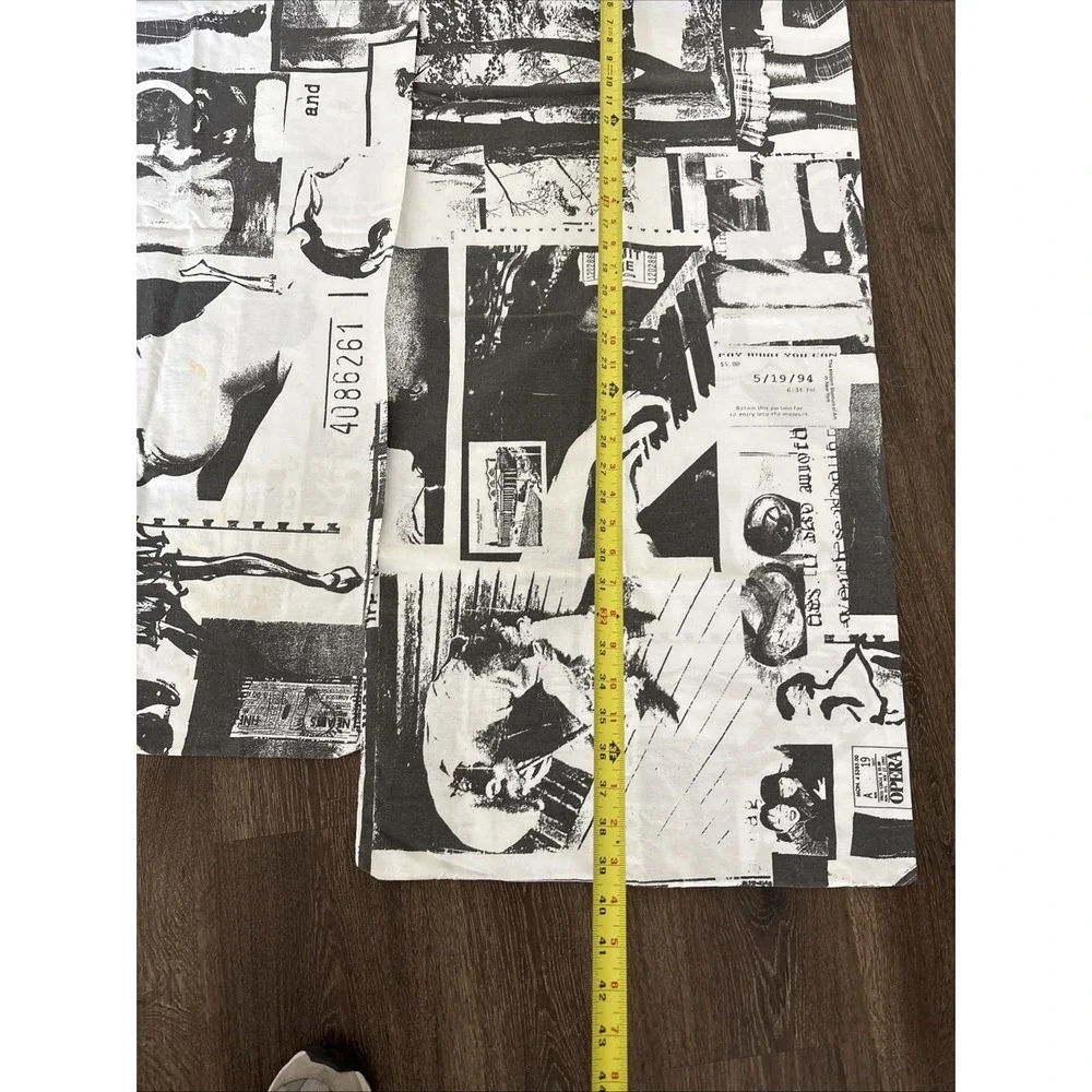 2 Vintage Ralph Lauren Black White Newspaper Print Long King Pillow Case Polo